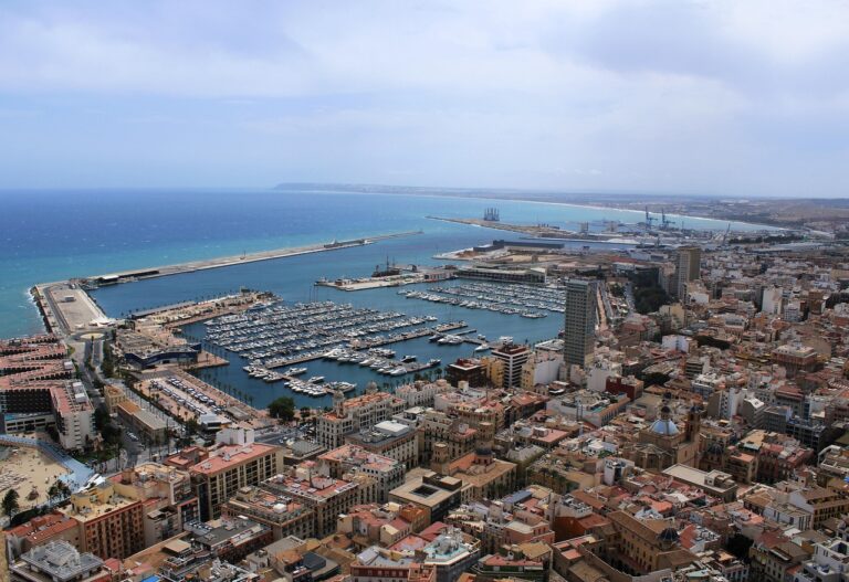 spain, alicante, sea, city, panorama, nature, castillo, santa bárbara, clouds, summer, port, landscape