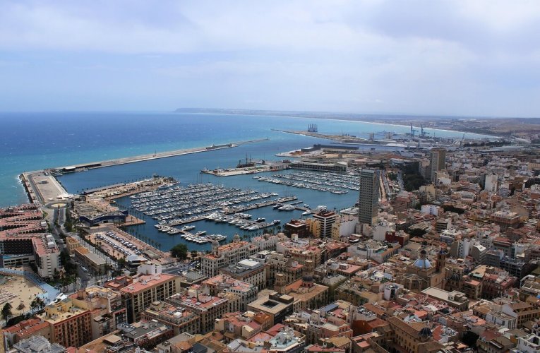 spain, alicante, sea, city, panorama, nature, castillo, santa bárbara, clouds, summer, port, landscape